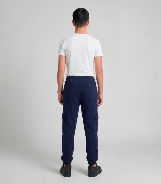 Calça Juvenil Moletom Peluciado Cargo Minty Azul