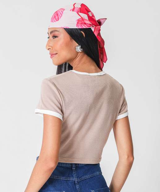 Blusa Cropped Feminina Canelada Marisa Bege