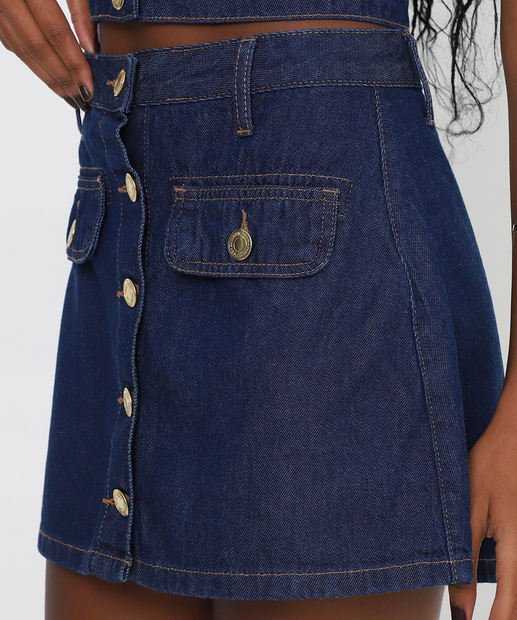 Mini Saia Jeans Feminina Botões Marisa Azul