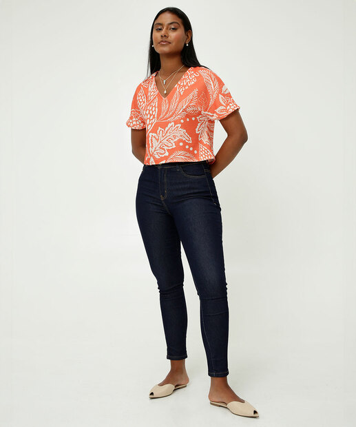 Blusa Feminina Estampa Folhas Manga Curta Marisa