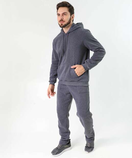 Blusão Masculino Fitness Moletom Canguru Capuz MR Cinza