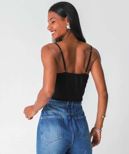 Blusa Cropped Feminina Tule Alças Finas Marisa Preto