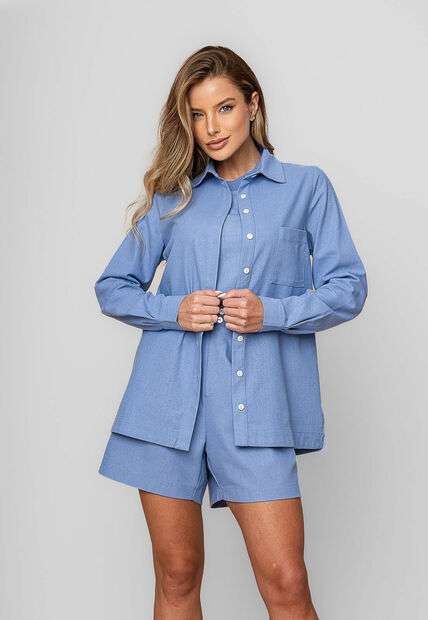 Image_Camisa Alfaiataria Linho M/L Com Bolso Azul Salvatore