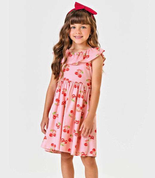 Vestido Curto Cotton Estampa Cereja Trick Nick Rosa
