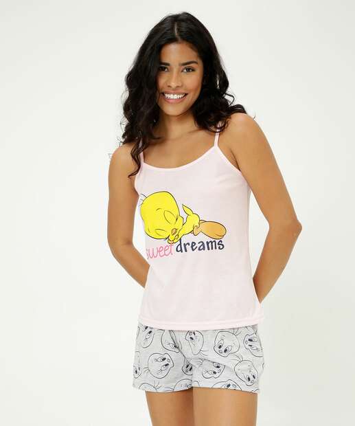 Pijama Feminino Piu Piu Alças Finas Looney Tunes  
