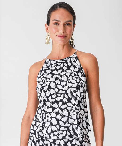 Image_Blusa Regata Feminina Halter Neck Flores Marisa Preto