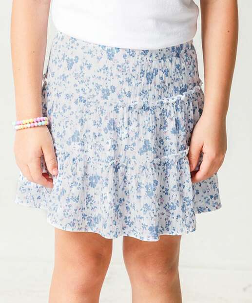 Saia Infantil Estampa Flores Tam 4 a 10 Azul
