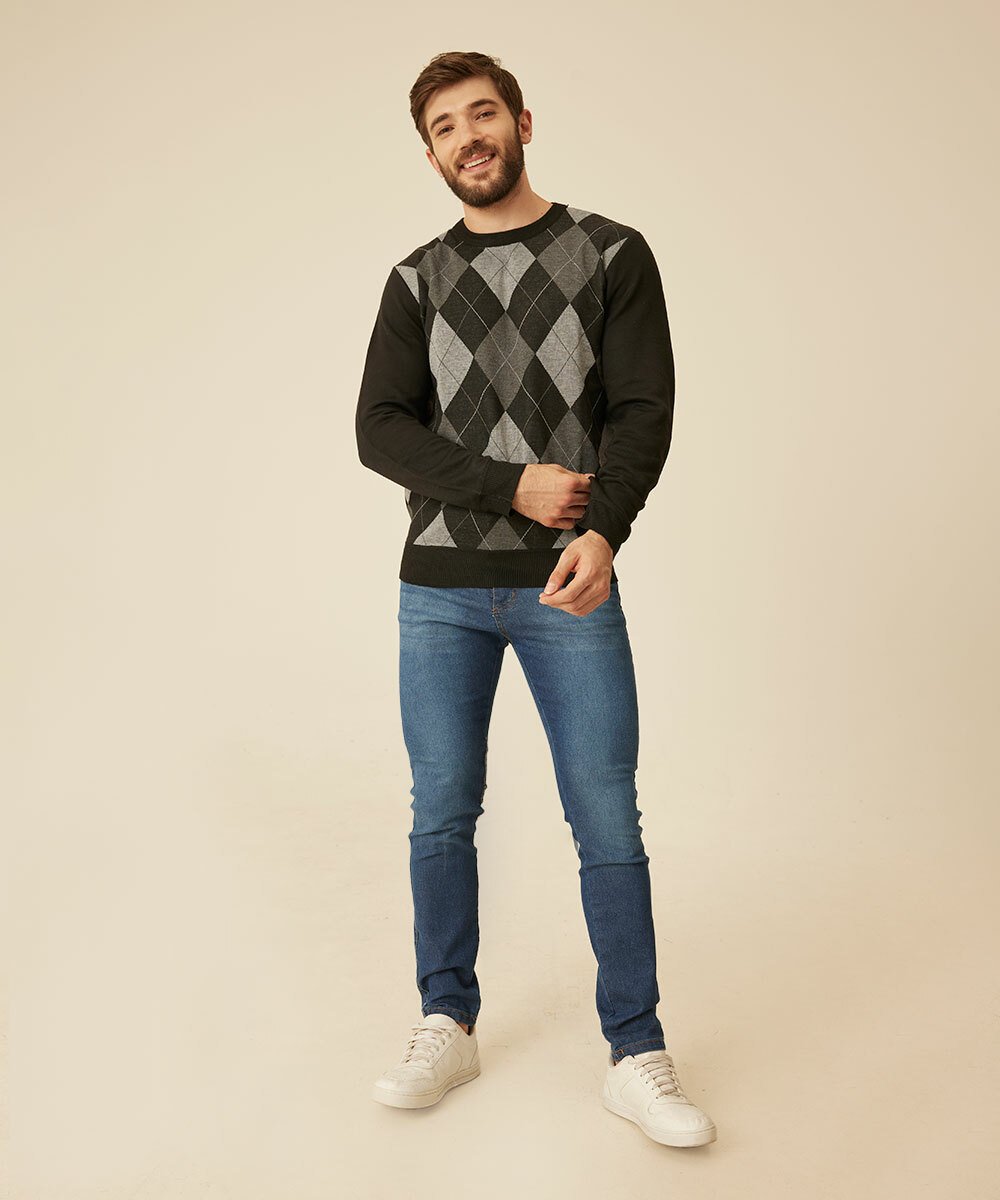 OYOANGLE Suéter Masculino De Manga Comprida Gola