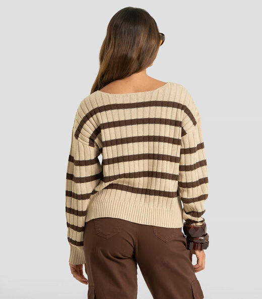 Suéter Feminino Em Tricot Listrado Dianna Marrom