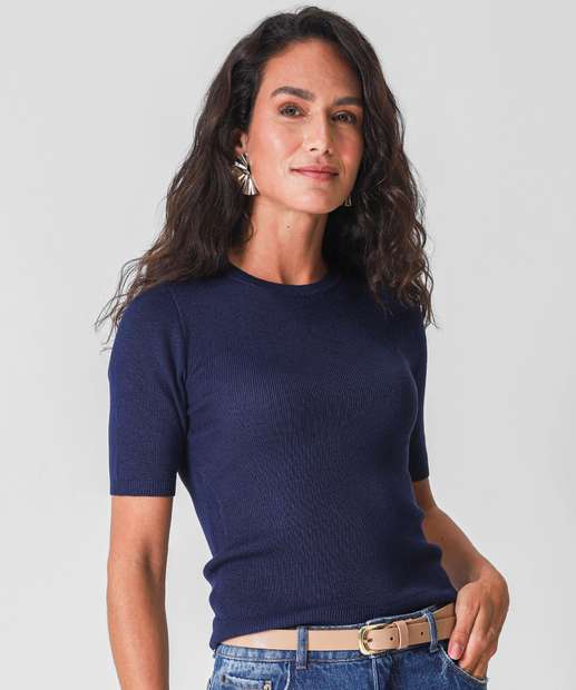 Image_Blusa Feminina Canelada Manga Curta Marisa Azul