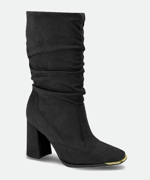 Bota Feminina Cano Alto Franzido Salto Grosso Vizzano 