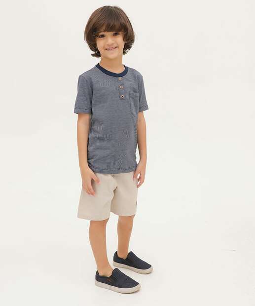 Camiseta Infantil Listrada Bolso MR Tam 4 a 10