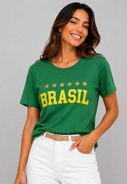 Blusa Brasil Malha Comfy Manga Curta Verde Salvatore