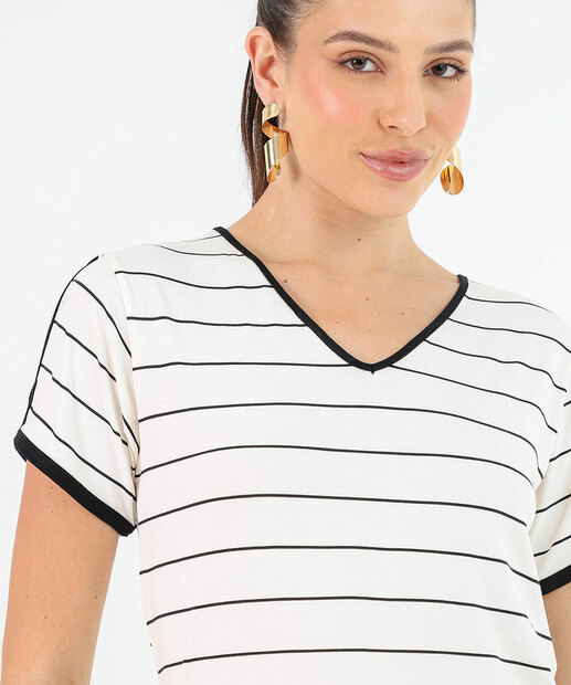 Blusa Feminina Viscolycra Listrada Manga Curta Vazada Marisa