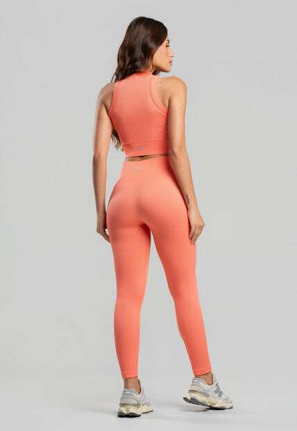 Conjunto Fitness Calça e Top Regata Sem Costura Laranja Salvatore