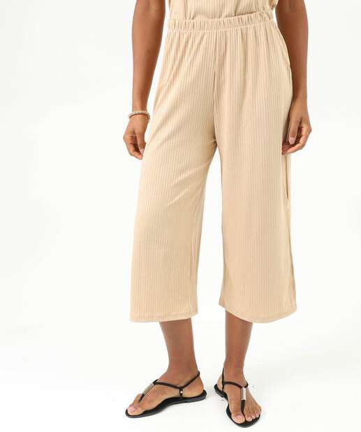 Calça Pantacourt Feminina Canelada Marisa Bege