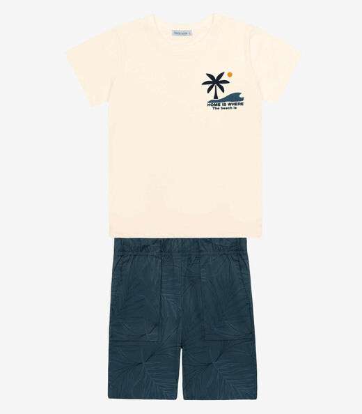 Conjunto Infantil Camiseta Com Bermuda Trick Nick Bege