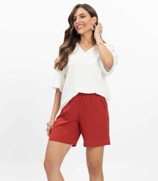 Image_Bermuda Feminina Tecido Linho Rovitex Vermelho