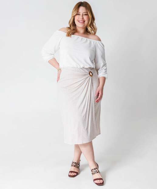 Blusa Plus Size Ciganinha Feminina Manga 7/8 Marisa