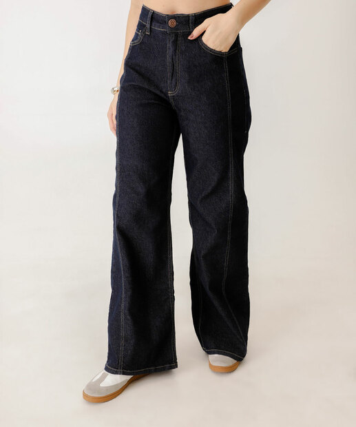Calça Jeans Wide Leg Amaciada Feminina Marisa Azul 
