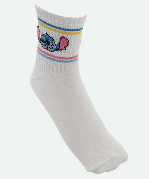 Kit 2 Pares Meias Soquete Feminina Stitch Disney Rosa