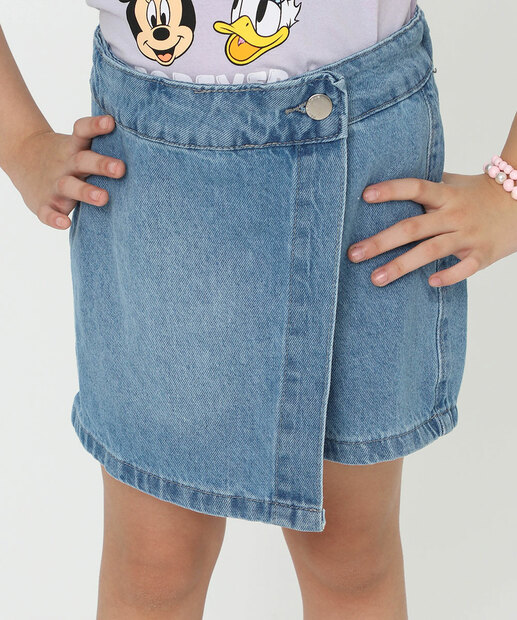 Short Saia Infantil Jeans Tam 4 a 10 Azul