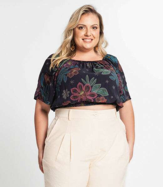 Blusa Cropped Feminina Plus Size Secret Glam Preto