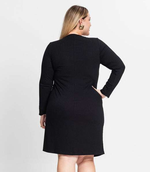 Vestido Plus Size Em Ribana Canelada Secret Glam Preto