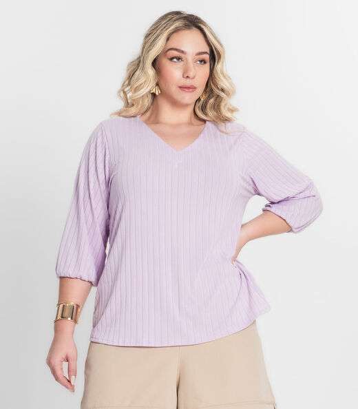 Blusa Canelada Plus Infinita Cor Roxo