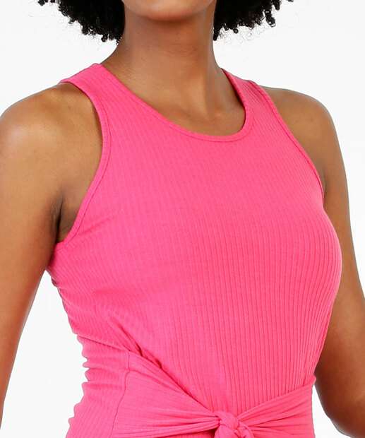 Vestido Midi Feminino Canelado Fenda Amarração 