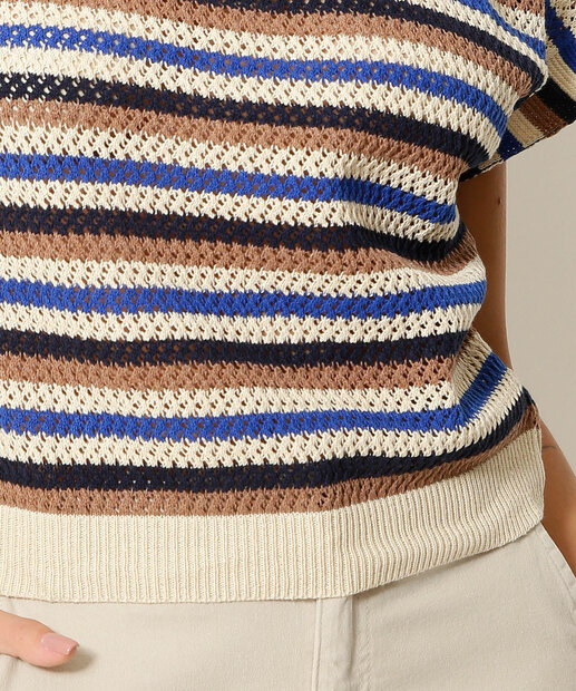 Blusa Feminina Tricô Listrada Manga Curta Marisa