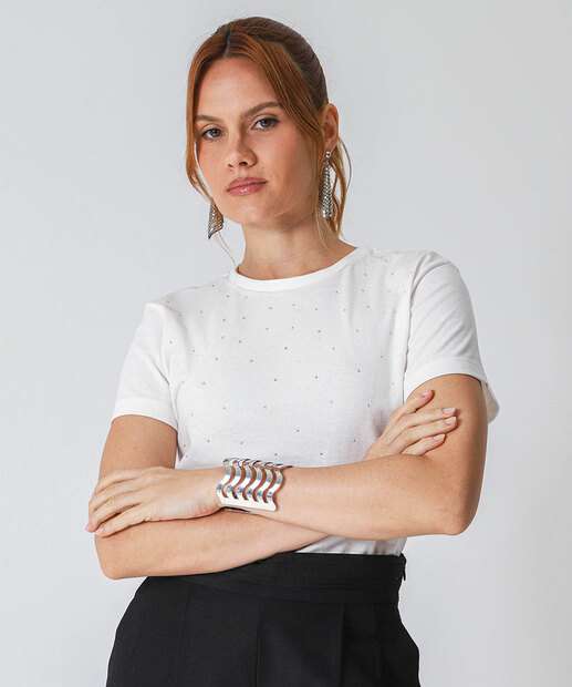 Image_Camiseta Feminina Manga Curta Strass Marisa Off White
