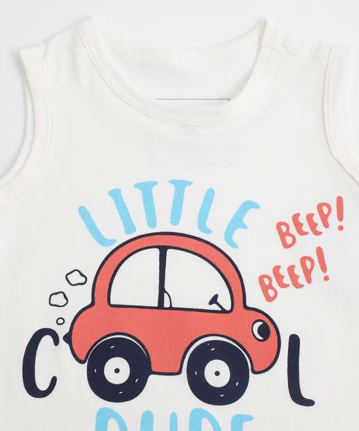 Regata Infantil Estampa Carro MR Tam 1 a 3 Off White