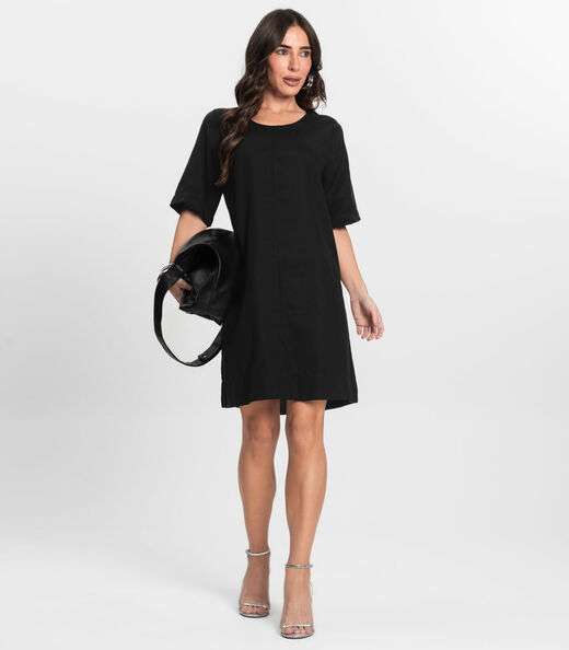 Vestido Curto Feminino Gola Redonda Endless Preto