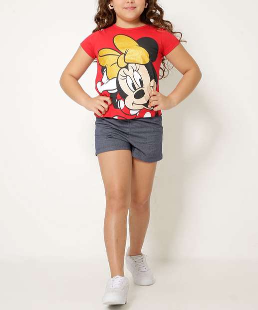 Conjunto Infantil Manga Curta Minnie Disney Tam 4 a 10