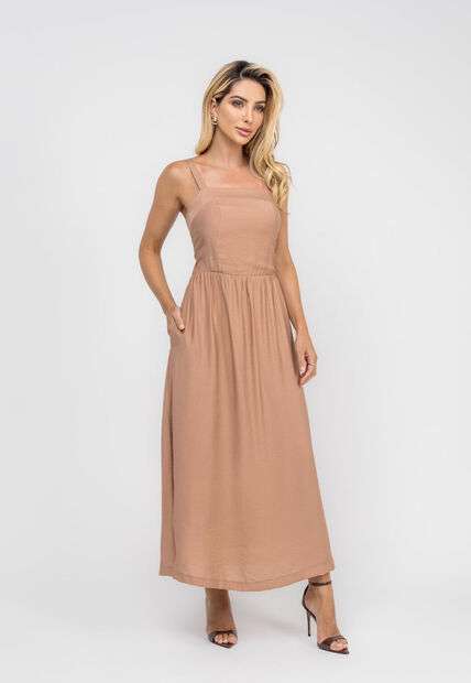 Vestido Midi Alfaiataria Bolsos Marrom Salvatore