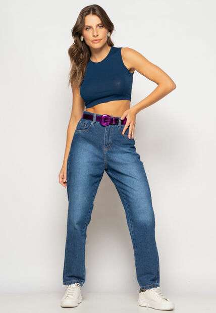 Cropped Regata Recorte Malha Marinho Salvatore Fashion