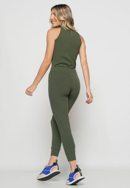 Kit 2 Calças  Jogger Comfy Malha Canelada Verde e Preta