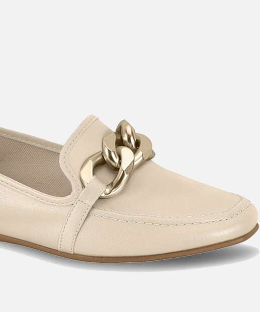Mocassim Loafer Feminino Bico Quadrado Corrente Beira Rio
