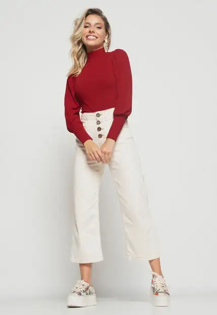 Blusa  Princesa Manga Longa Canelada Vermelho