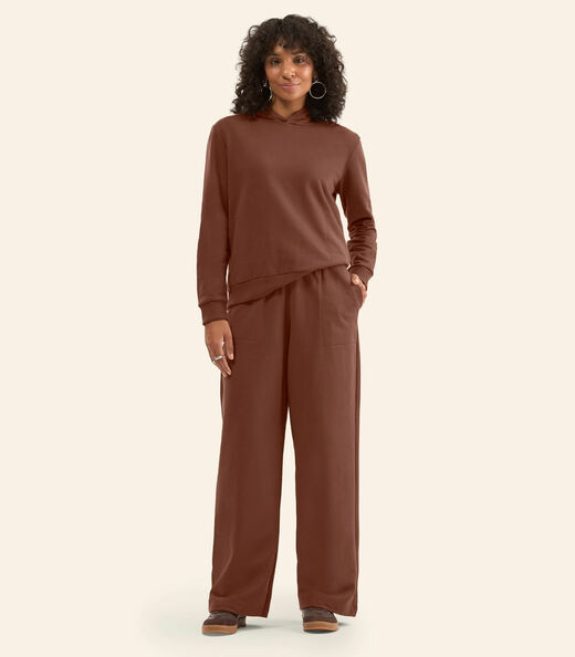 Image_Calça Wide Leg Moletom Peluciado Básico Rovitex Marrom