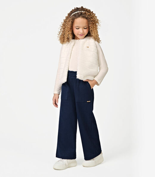 Calça Wide Leg Feminina Infantil Trick Nick Azul