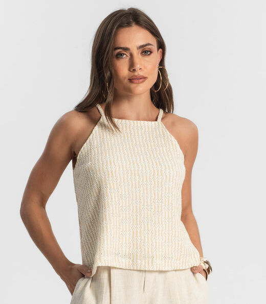 Blusa De Alça Em Tricot Endless Bege