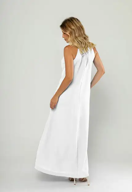 Vestido Longo Decote Com Recorte E Amarração Branco Salvatore