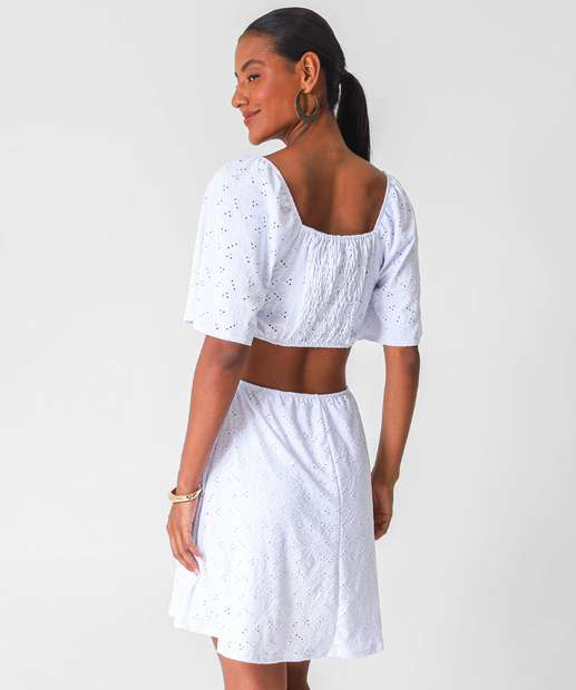 Vestido Feminino Laise Lastex Recorte Marisa Off White