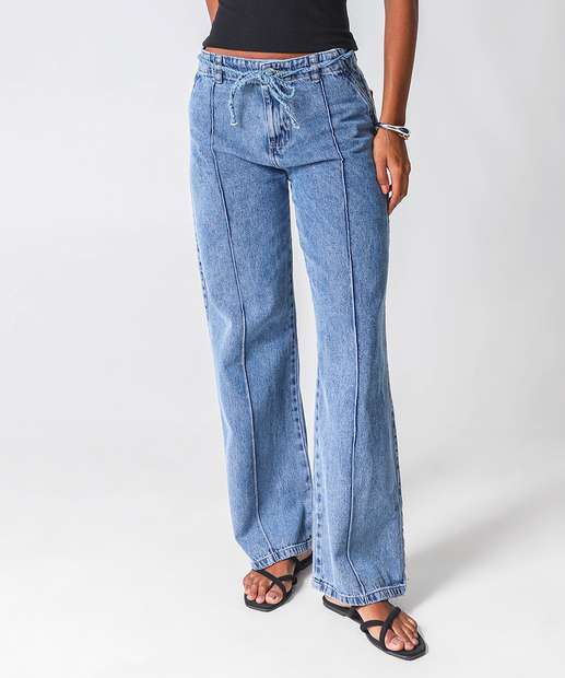 Calça Jeans Wide Leg Bolsos Feminina Biotipo