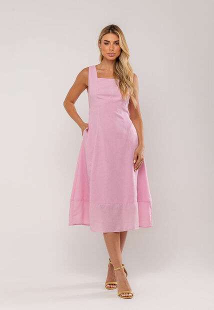 Image_Vestido Midi Decote Reto e Alça Larga Rosa Salvatore