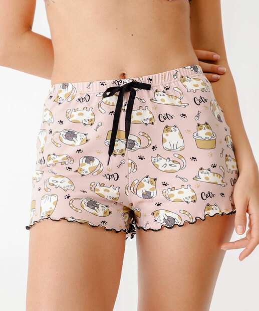 Short Pijama Feminino Avulso Gatos Marisa Rosa