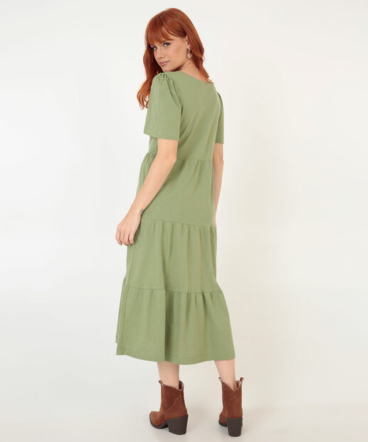 Vestido Midi Feminino Babado Manga Curta Marisa