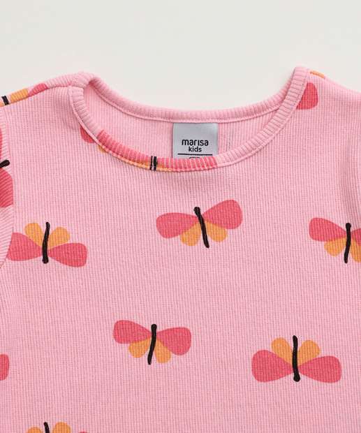 Blusa Infantil Canelada Borboletas Marisa Tam 1 a 3 Rosa